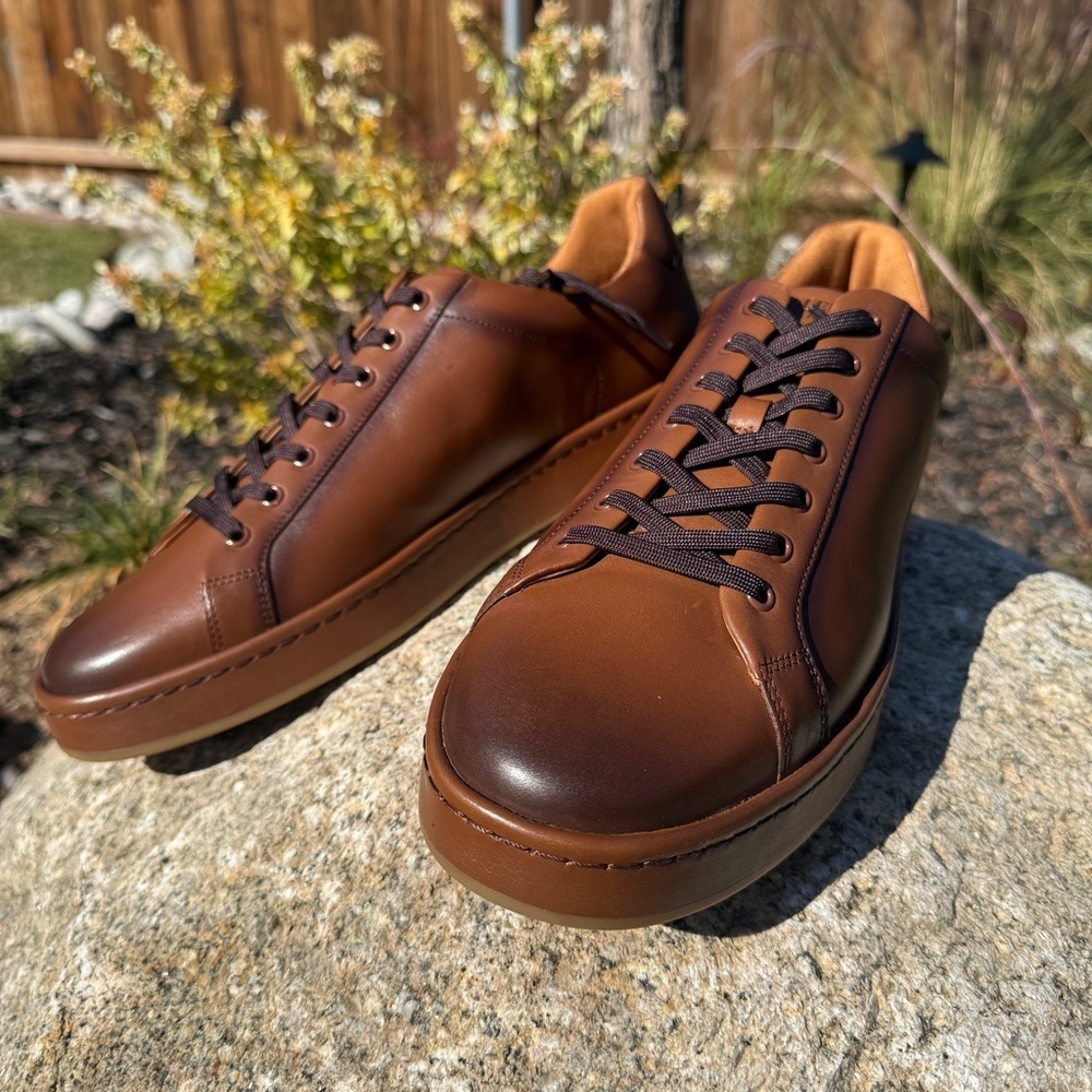 Allen Edmonds Men's Barnes Leather Low Top Sneakers Coffee Brown 12D Casual $375 - Picture 2 of 12